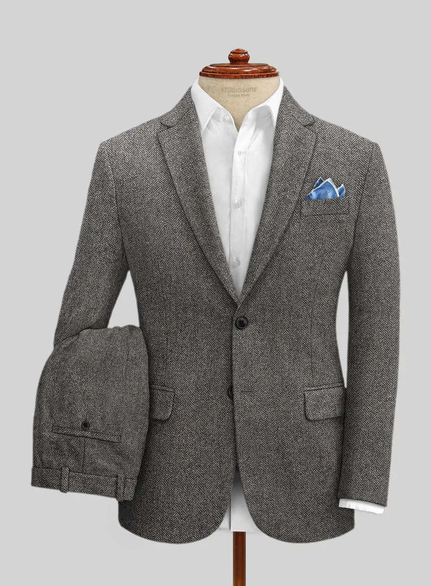 Gray Herringbone Flecks Donegal Tweed Suit