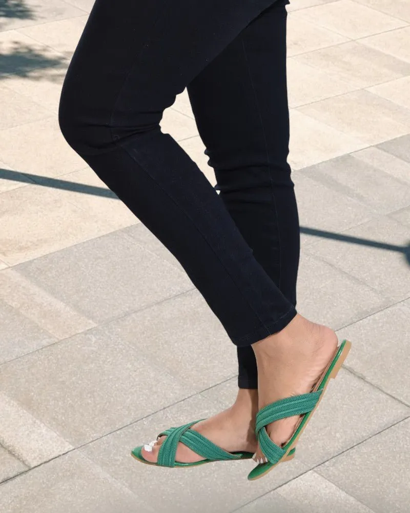 Green Criss Cross Sandals