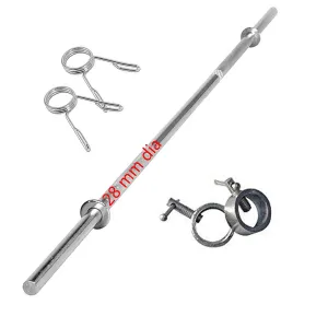 GYMINGWORLD Gyming World { 6 feet } Solid 28 mm Thickness Barbell | Standard Straight Weight Bar | with 4 Locks