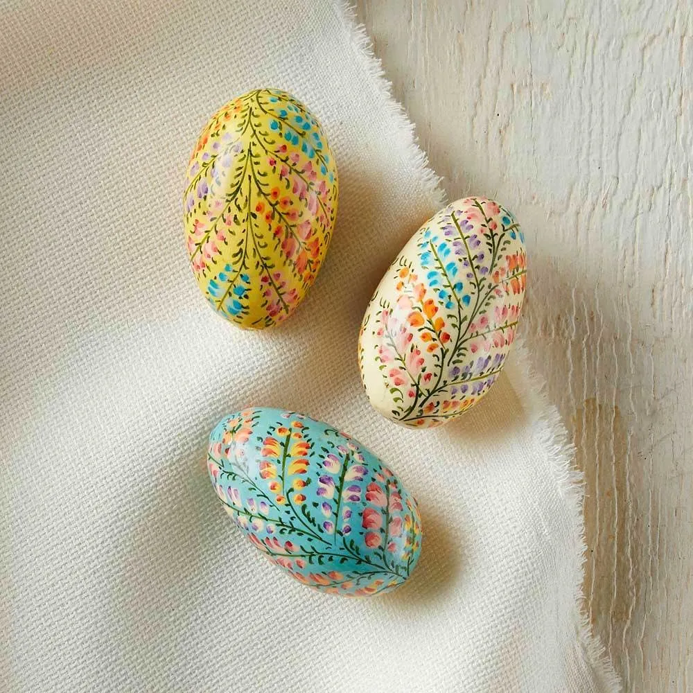 Hand Painted Flowering Vine Easter Eggs - Set of 3