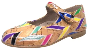 Hoo Shoes Hoova's Cork Rainbow Chevron Pattern Hook and Loop Button Mary Jane Flat Shoes