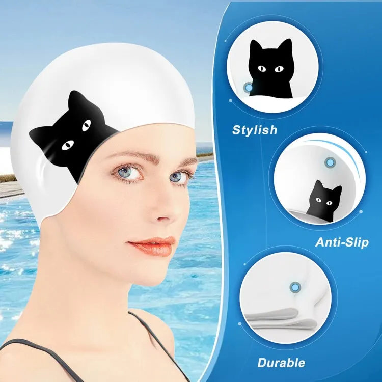 Hy08 Cute Cartoon Print Silicone Swimming Cap, Spec: Black Swan