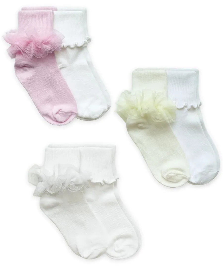 Jefferies Ruffle Lace and Ripple Edge Turn Cuff 2 Pack Sock Set