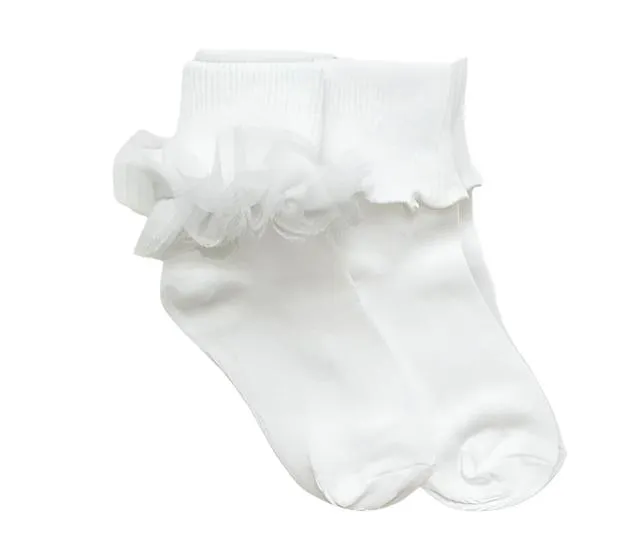 Jefferies Ruffle Lace and Ripple Edge Turn Cuff 2 Pack Sock Set