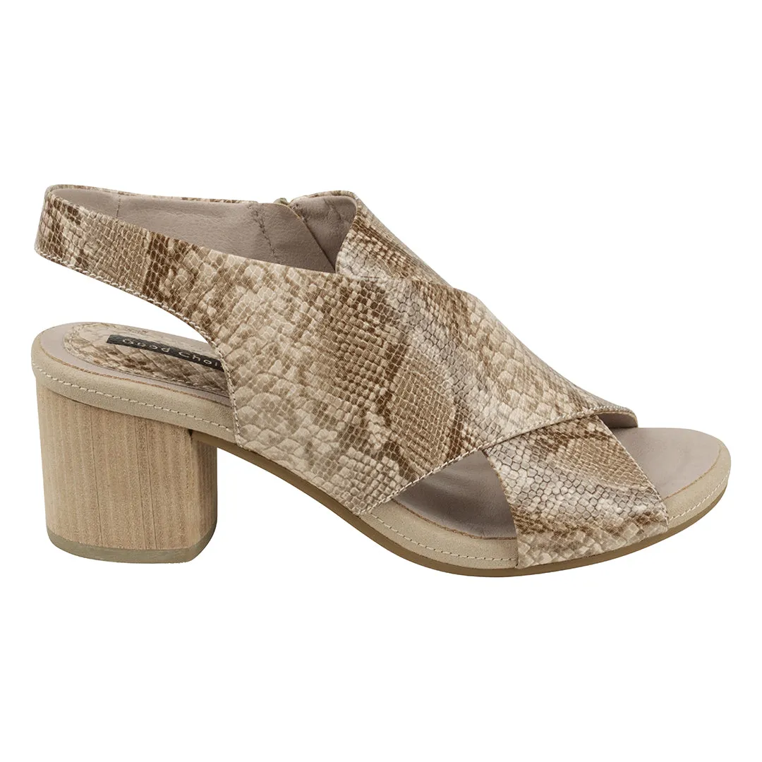 Keefa Snake/Beige Cross Strap Slingback Heeled Sandals