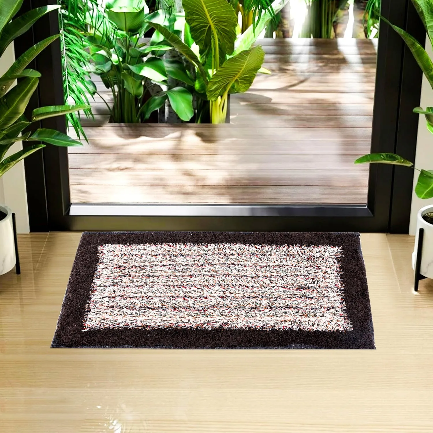 Kuber Industries Door Mat | Dust Trapper Mat | Door Entrance Mat | Anti-Skid Door Mat | Floor Mat for Home Entrance | Cotton Border Door Mat | Entryway Door Mat | Pack of 2 | Multi