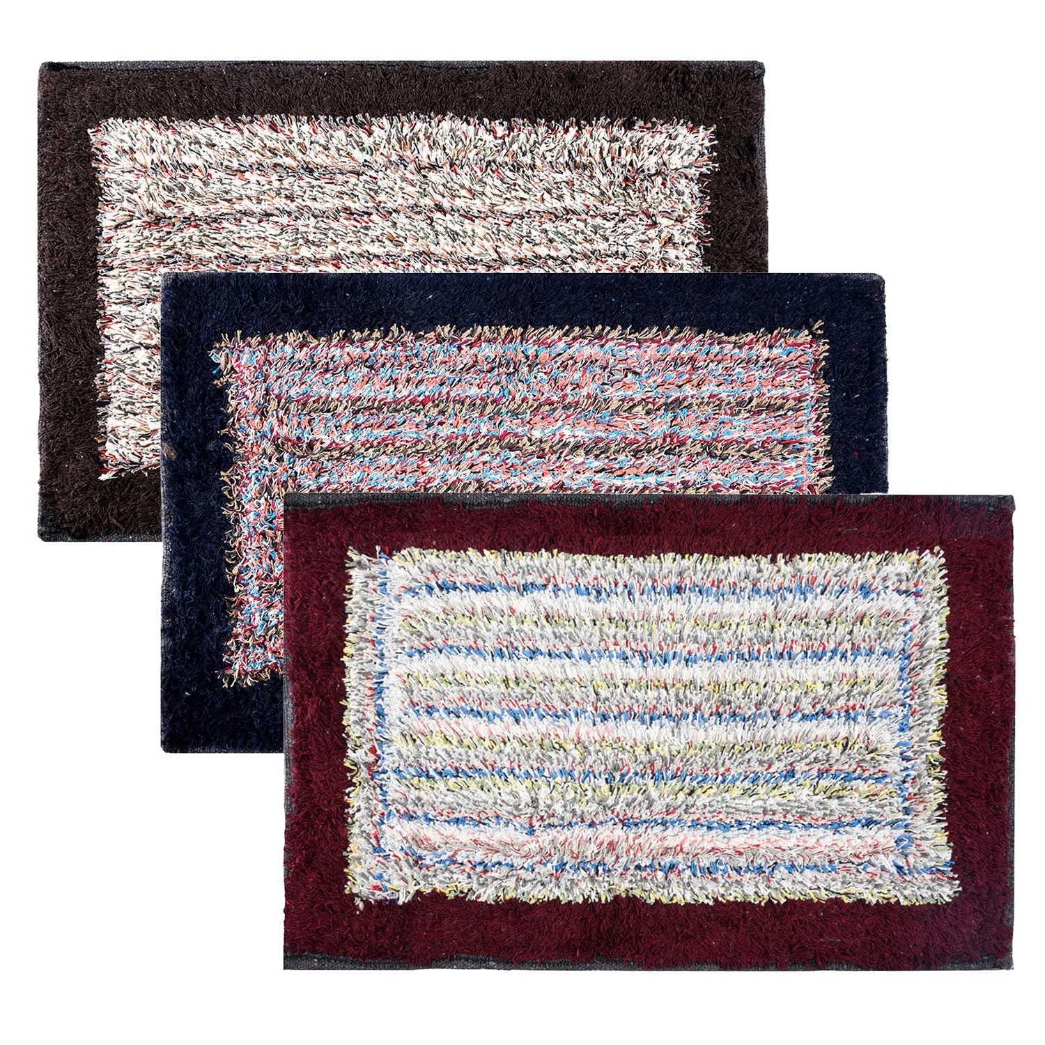 Kuber Industries Door Mat | Dust Trapper Mat | Door Entrance Mat | Anti-Skid Door Mat | Floor Mat for Home Entrance | Cotton Border Door Mat | Entryway Door Mat | Pack of 3 | Multi