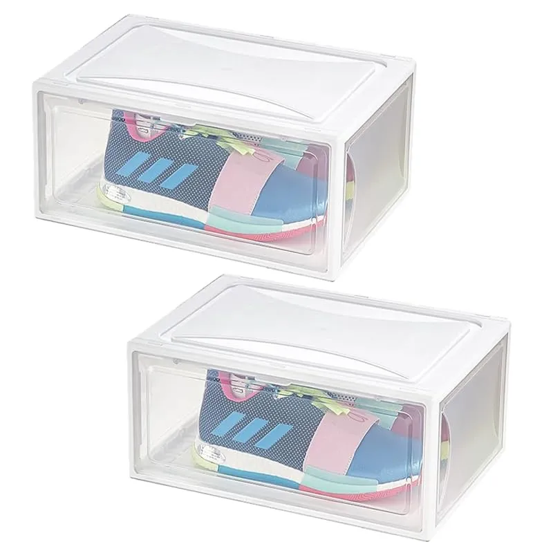 Kuber Industries Pack of 2 Sneaker Box | Plastic Stackable Shoe Organizer | Multi Purpose Space-Saving Storage Box | White