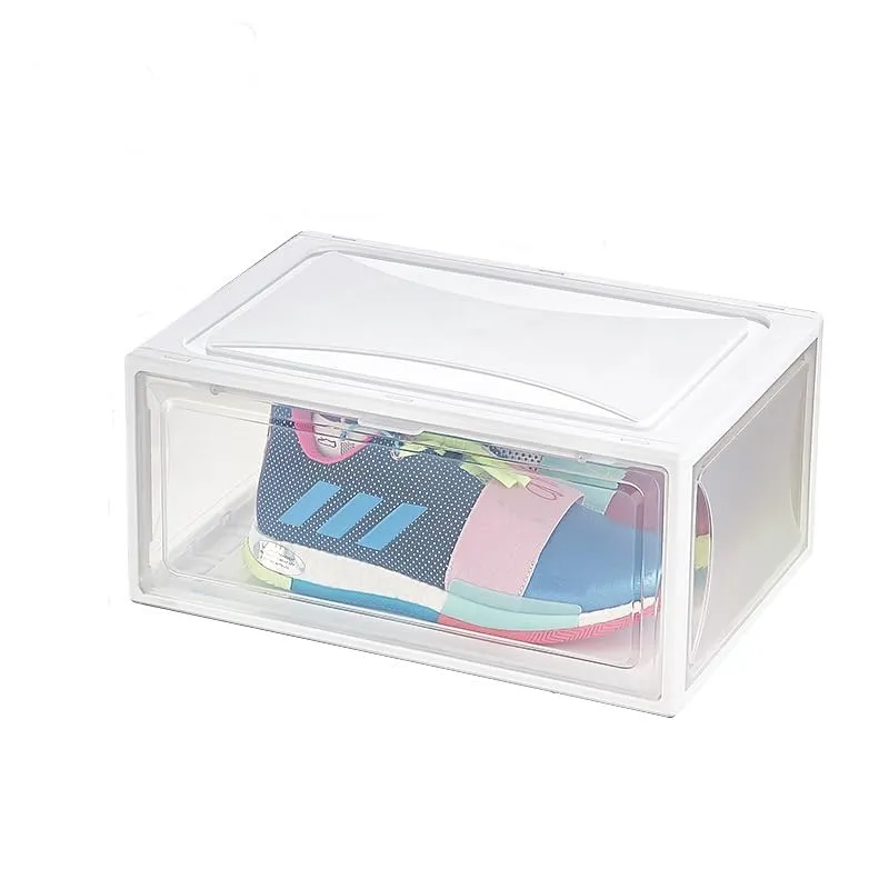 Kuber Industries Pack of 2 Sneaker Box | Plastic Stackable Shoe Organizer | Multi Purpose Space-Saving Storage Box | White