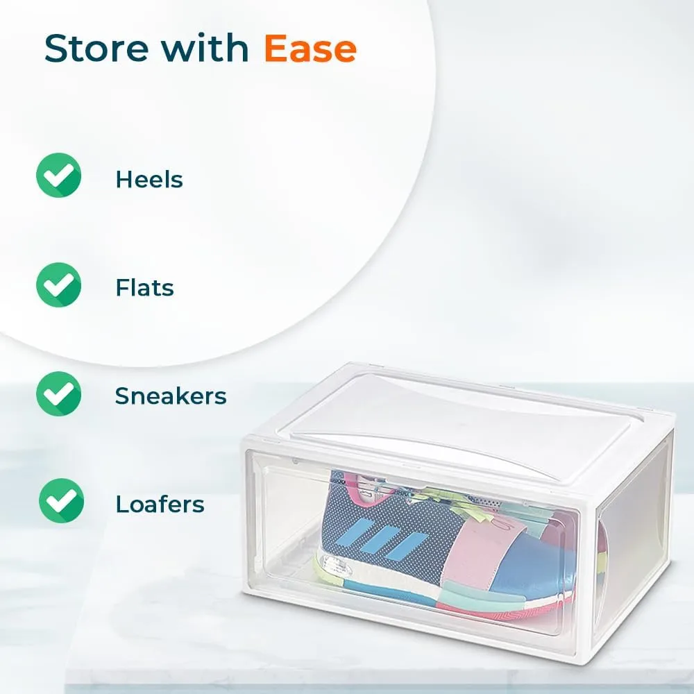 Kuber Industries Pack of 2 Sneaker Box | Plastic Stackable Shoe Organizer | Multi Purpose Space-Saving Storage Box | White