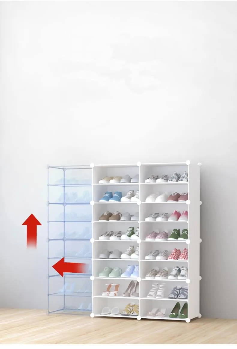 Kuber Industries Pack of 3 Shoes Cabinet |2 Column 3-Tier Foldable Shoe Rack Organizer for Closet | Plastic Shoe Shelf Collapsible Shoes Storage Box |Shoe Cabinet with Lids | JL2C3TWH | White