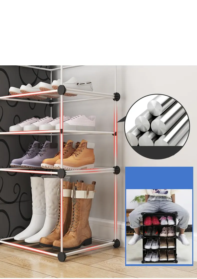 Kuber Industries Pack of 3 Shoes Cabinet | 6-Tier Foldable Shoe Rack Organizer for Closet | Plastic Shoe Shelf Collapsible Shoes Storage Box | Easy Assembly Shoe Cabinet with Lids | JL1C6TBK | Black