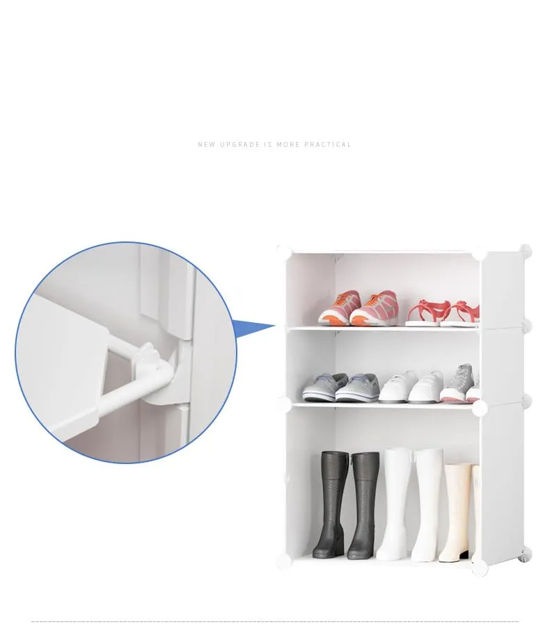 Kuber Industries Pack of 4 Shoes Cabinet |2 Column 8-Tier Foldable Shoe Rack Organizer for Closet | Plastic Shoe Shelf Collapsible Shoes Storage Box | Shoe Cabinet with Lids | JL2C8TWH | White