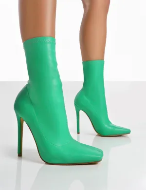 Lars Green Pu Sock High Heeled Ankle Boots