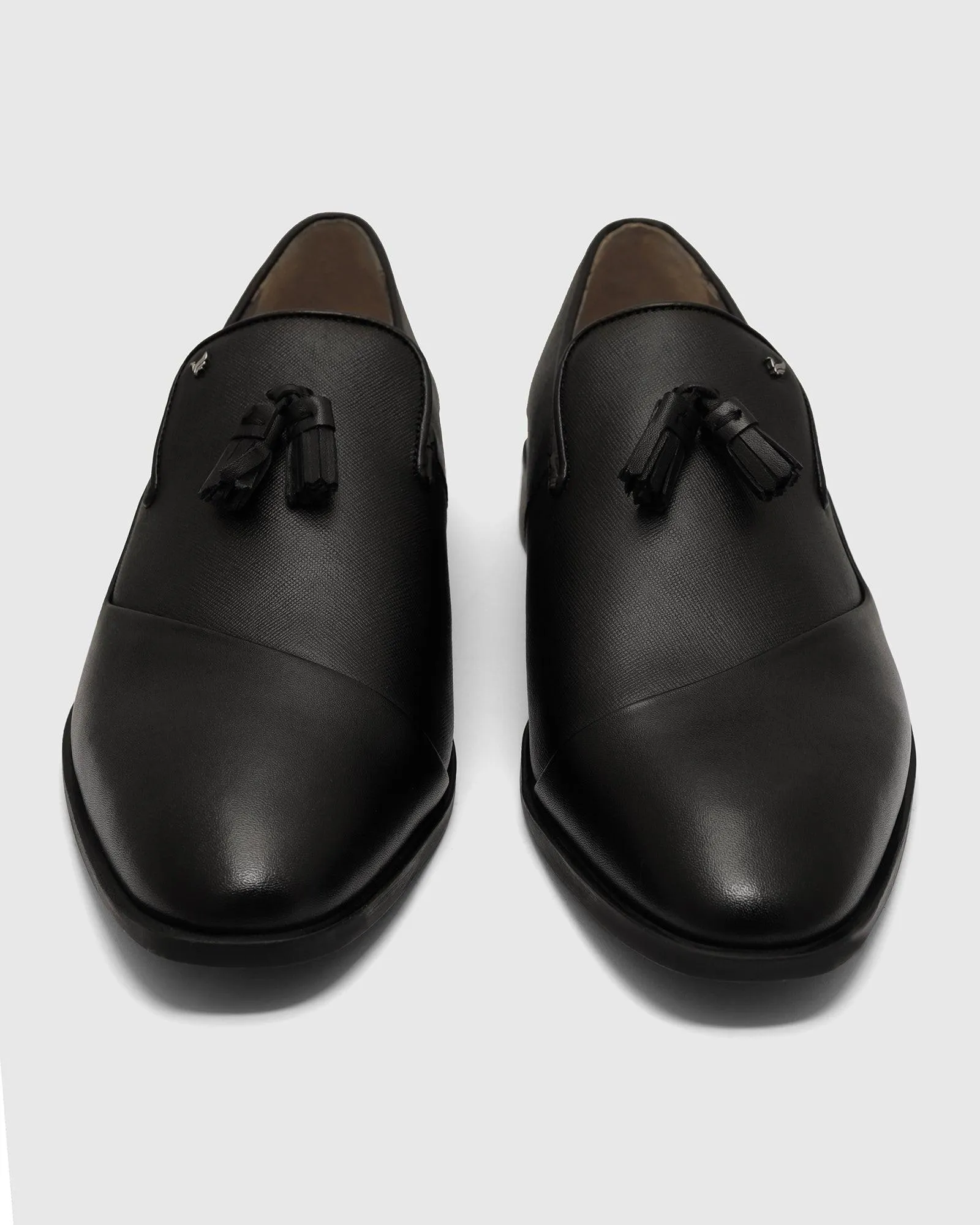 Leather Jet Black Solid Slip On Shoes - Theon