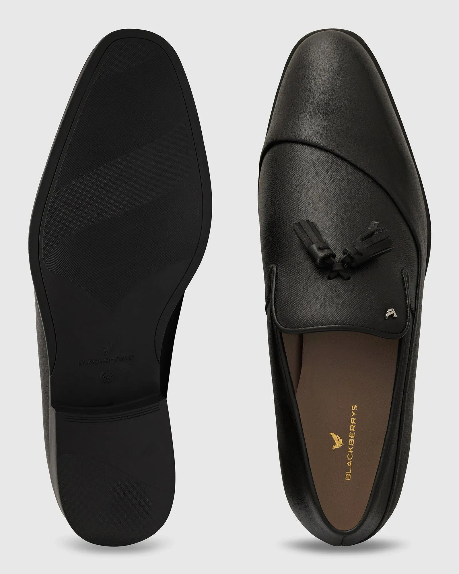 Leather Jet Black Solid Slip On Shoes - Theon