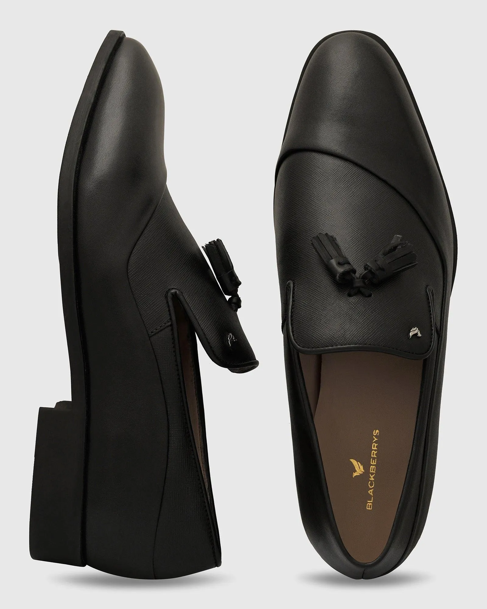 Leather Jet Black Solid Slip On Shoes - Theon