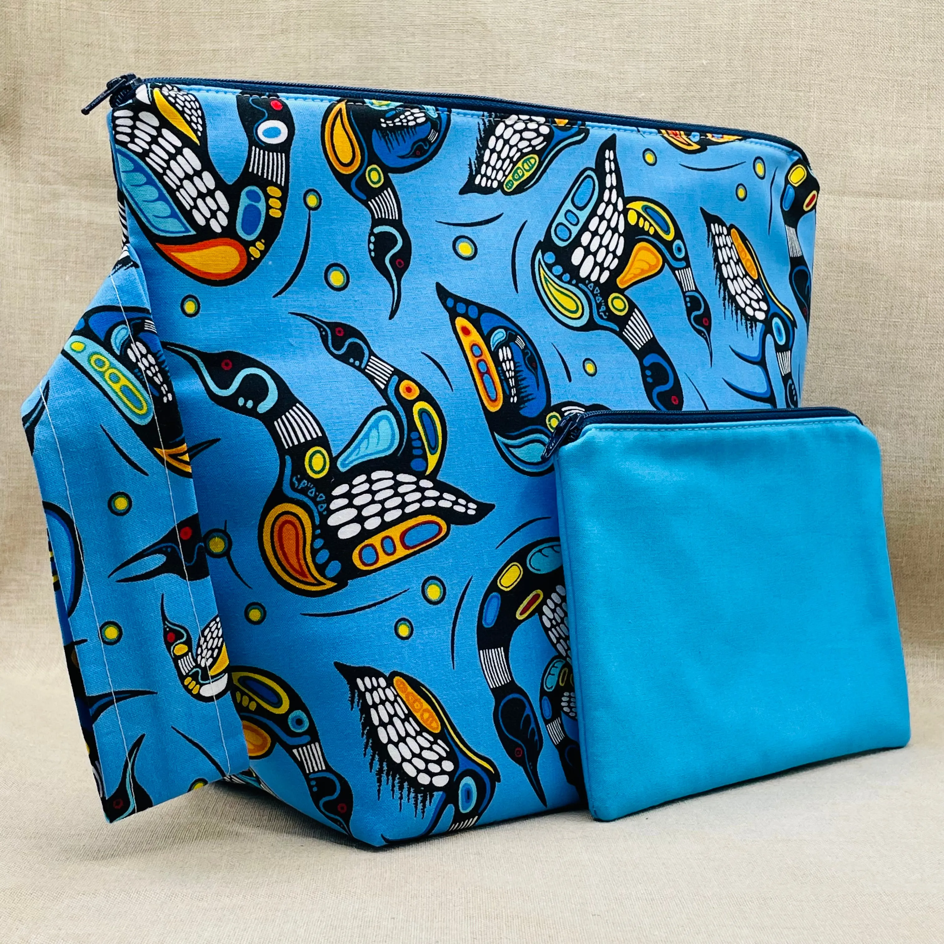 Loon Toss (Blue) - Project Bag with Coordinating Notions Pouch