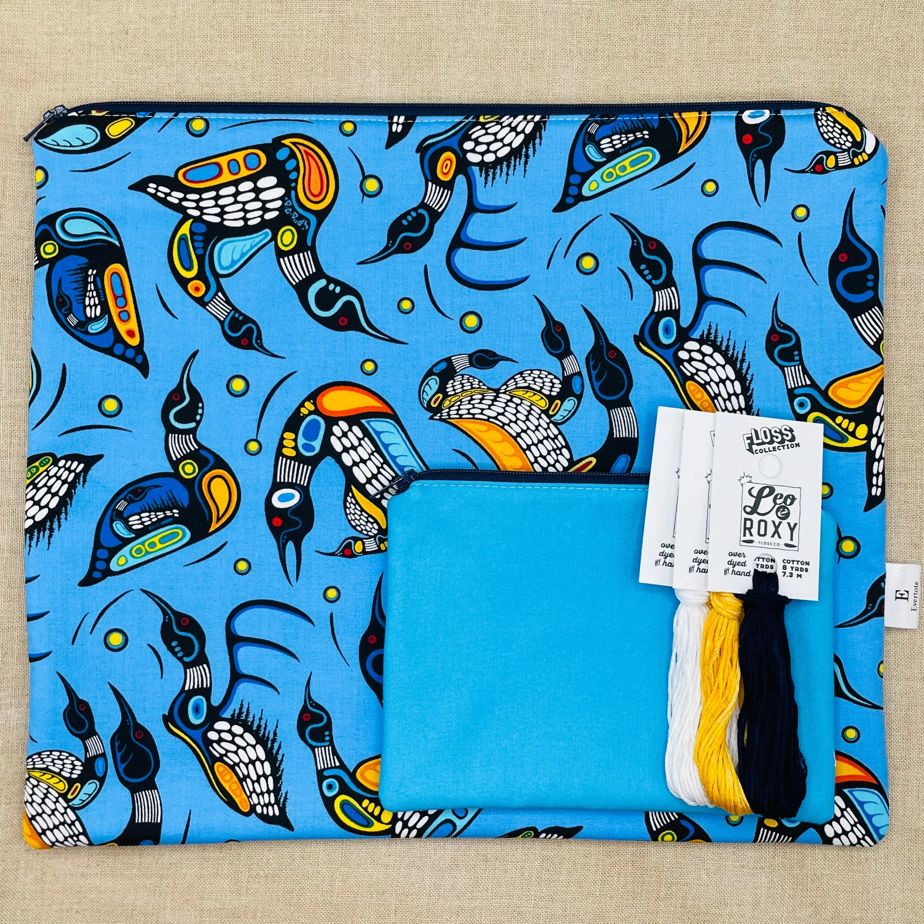 Loon Toss (Blue) - Project Bag with Coordinating Notions Pouch