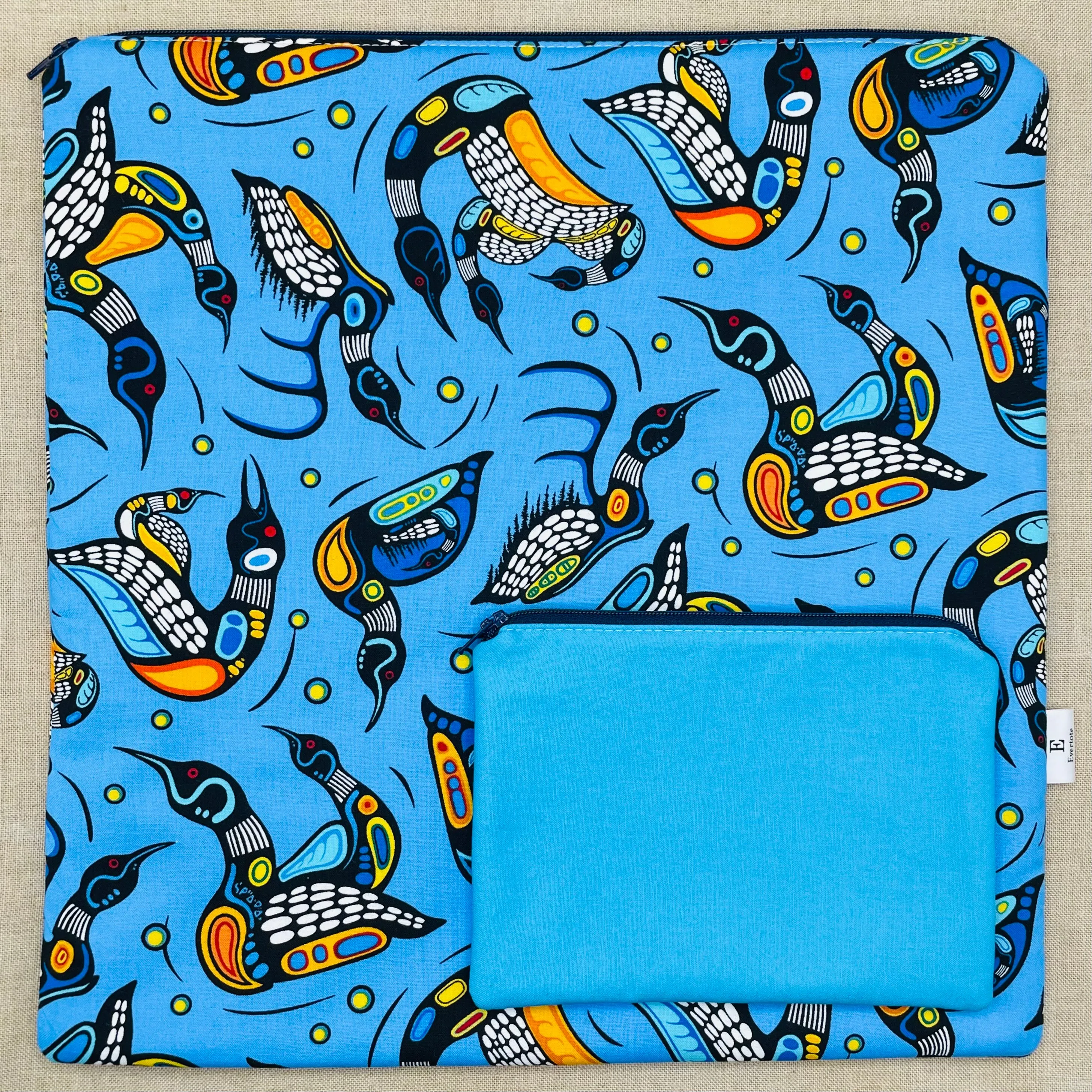 Loon Toss (Blue) - Project Bag with Coordinating Notions Pouch