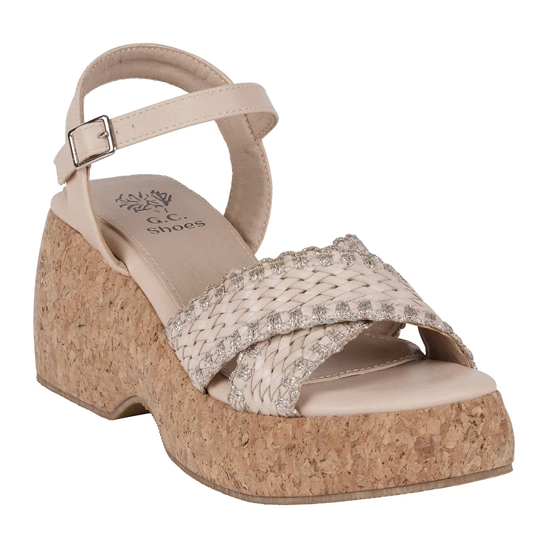 Lucy Natural Cross Strap Slingback Platform Sandals