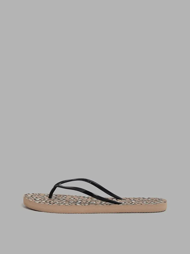 LUNA BLU Black Leopard Printed Flip Flop