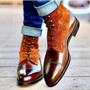 Luxury Handmade Men's Brown Suede Leather Jodhpur Ankle High Wedding Dress Boots