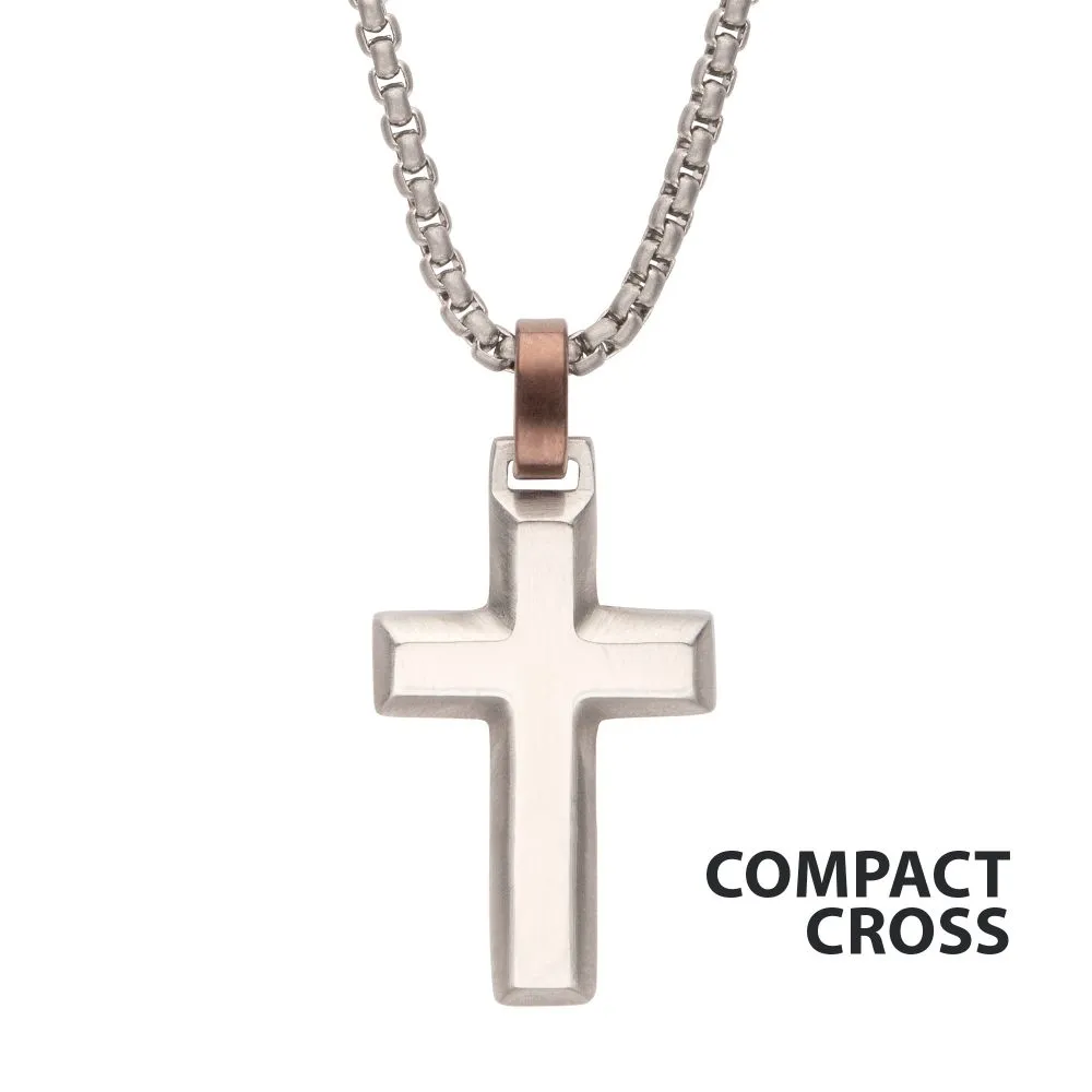 Matte Finish Steel Beveled Cross Pendant