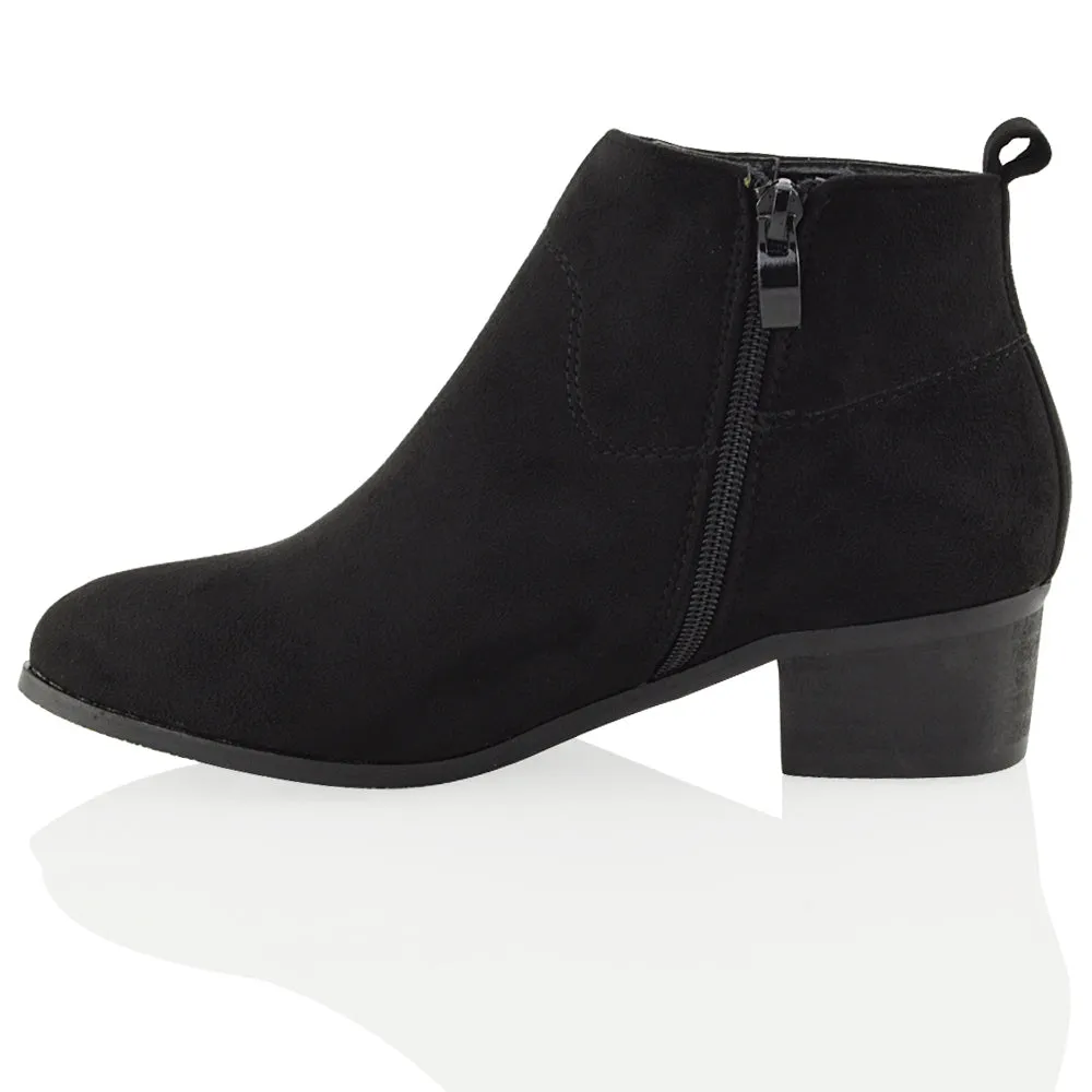 Melodie Zip Up Cowboy Ankle Boots With Low Block Heel in Black PU