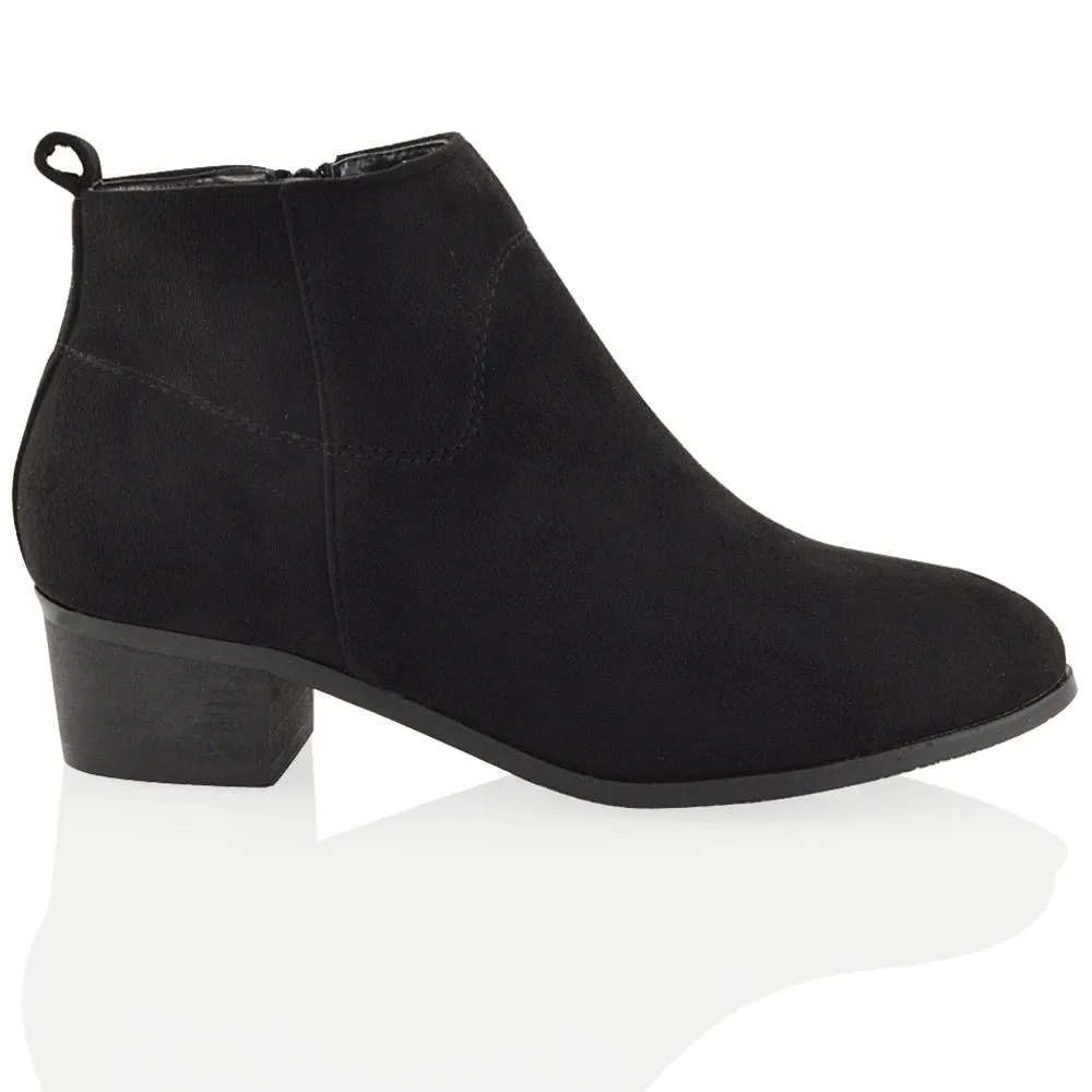 Melodie Zip Up Cowboy Ankle Boots With Low Block Heel in Black PU