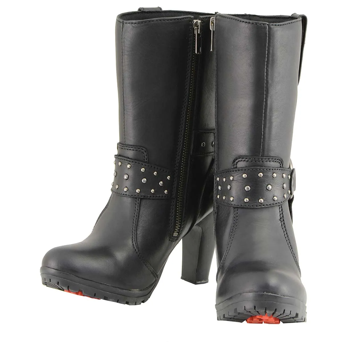 Milwaukee Leather MBL9303 Women's Classic Black Leather Casual Fashion Boots with Block Heel