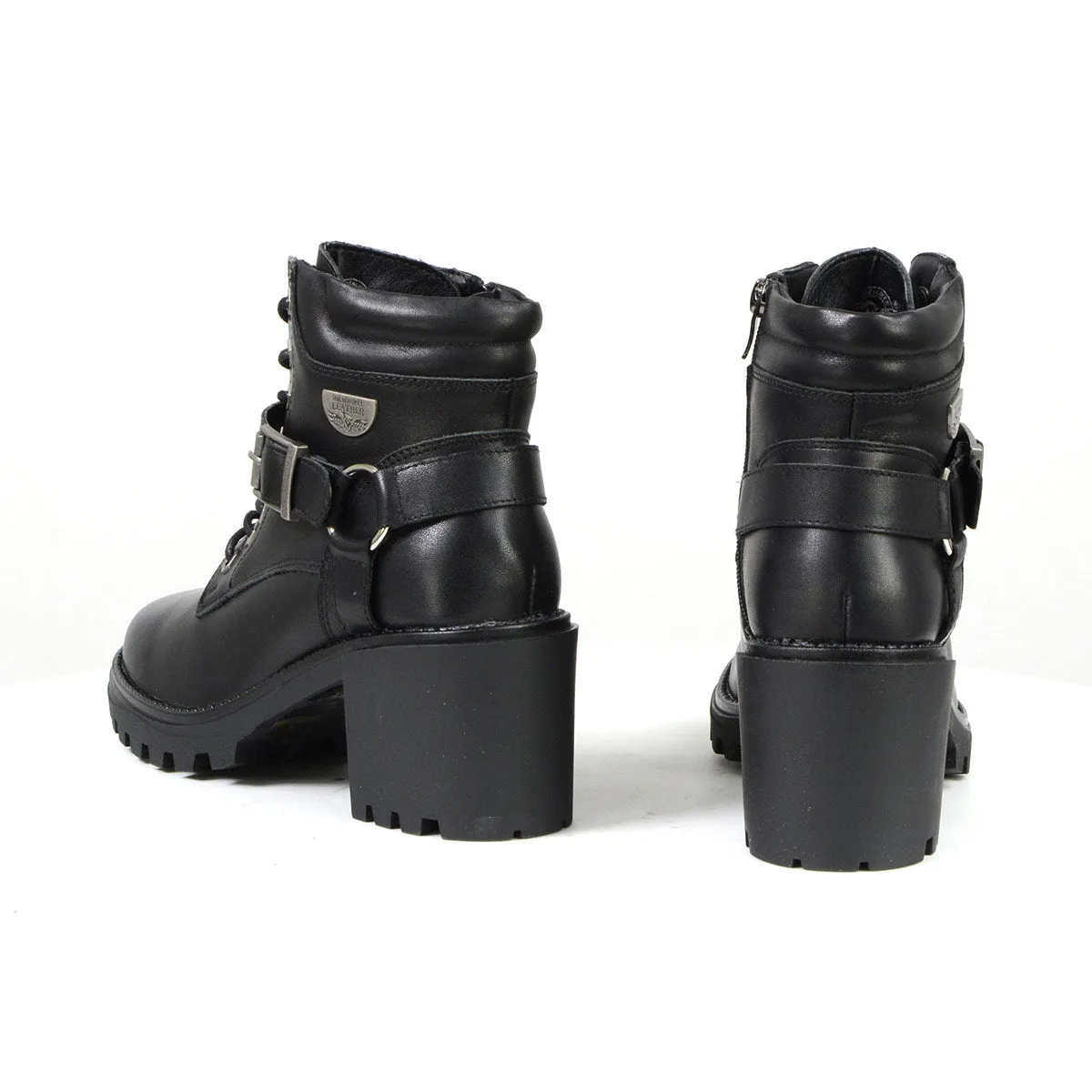 Milwaukee Leather MBL9316 Women's Black Leather Lace Front Boot with Harness Ring