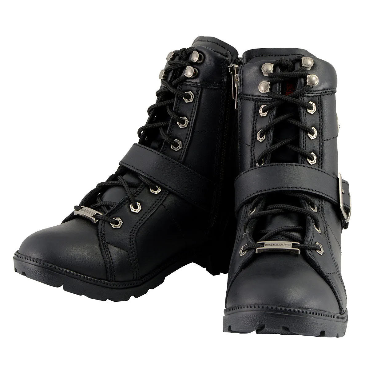 Milwaukee Leather MBL9325W Women's Wide Width Lace-Up Black Leather Boots with Zippers