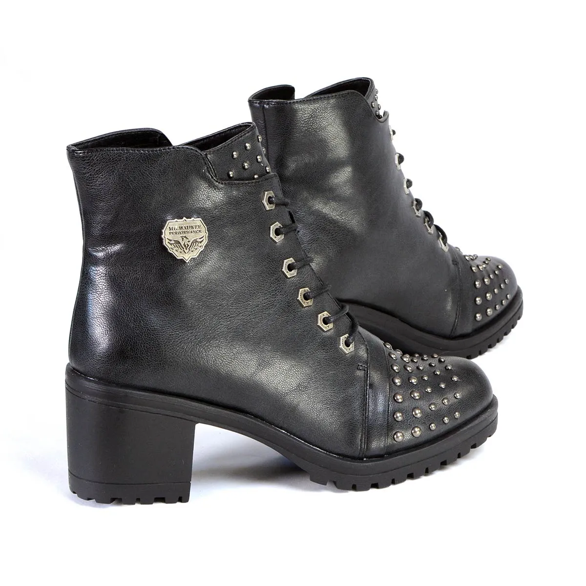 Milwaukee Leather MBL9426 Women's Distress Black Rocker Fashion Boots with Studded Instep