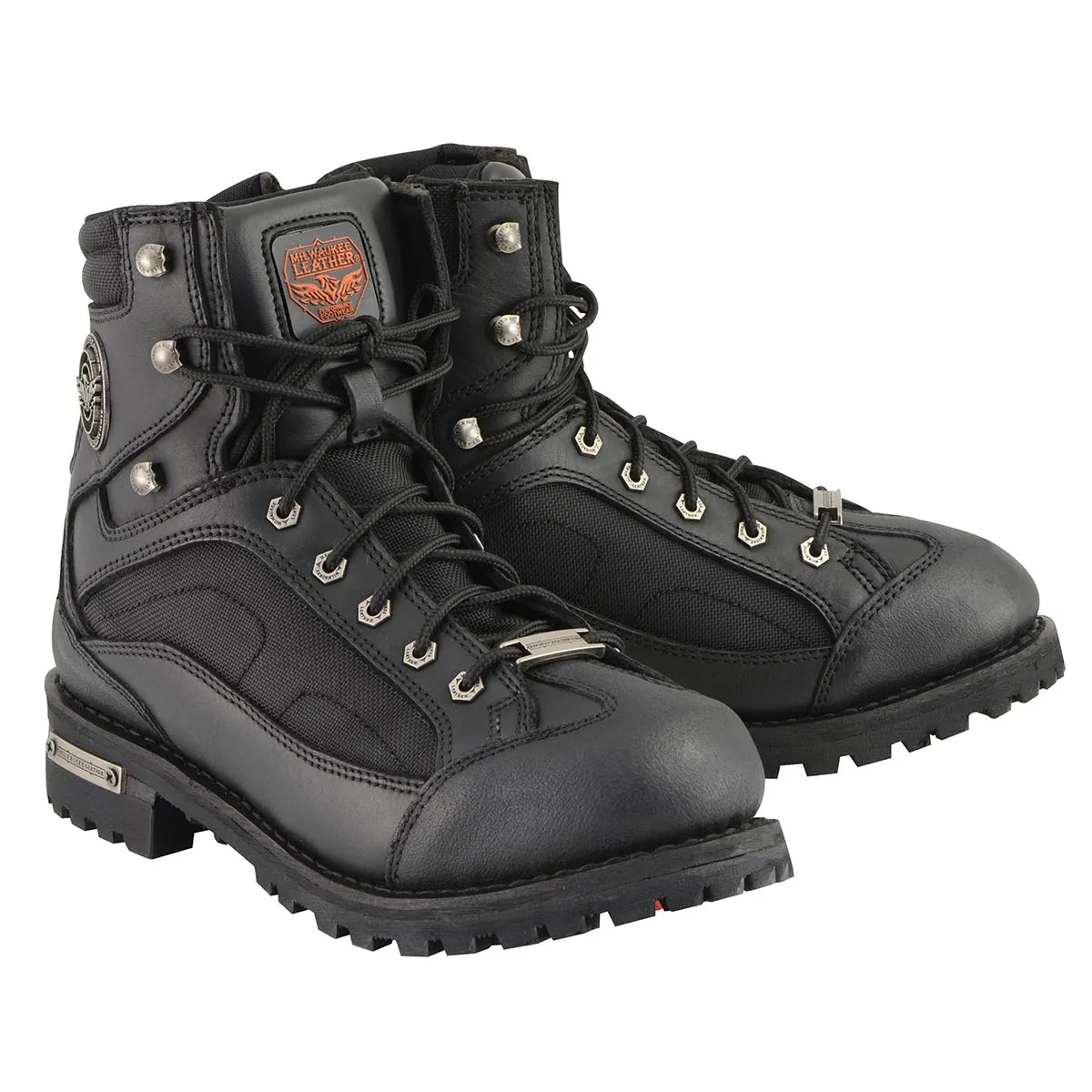 Milwaukee Leather MBM9080 Men's Black Leather 6-Inch Lace to Toe Motorcycle Rider Boots w/ Gear Shift Protection