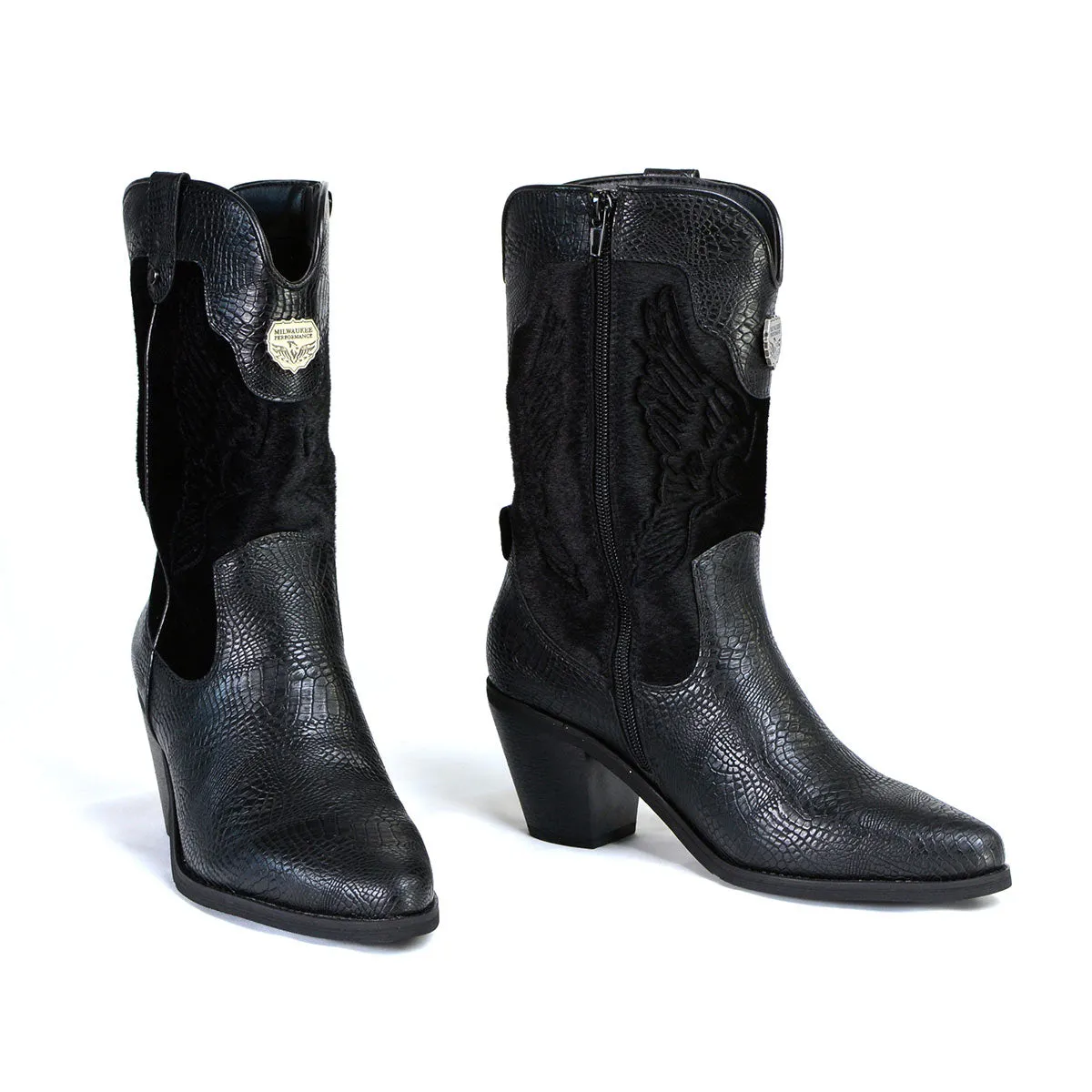 Milwaukee Leather Women's Black Western Style Fashion Boots with Black Snake Print MBL9441