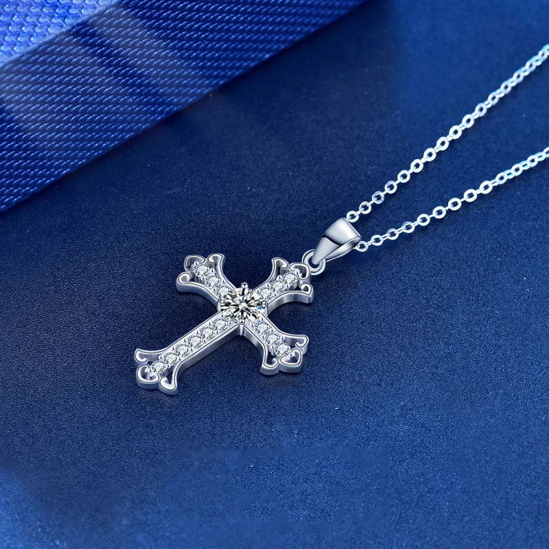 Moissanite CZ Cross Necklace (925 Sterling Silver)