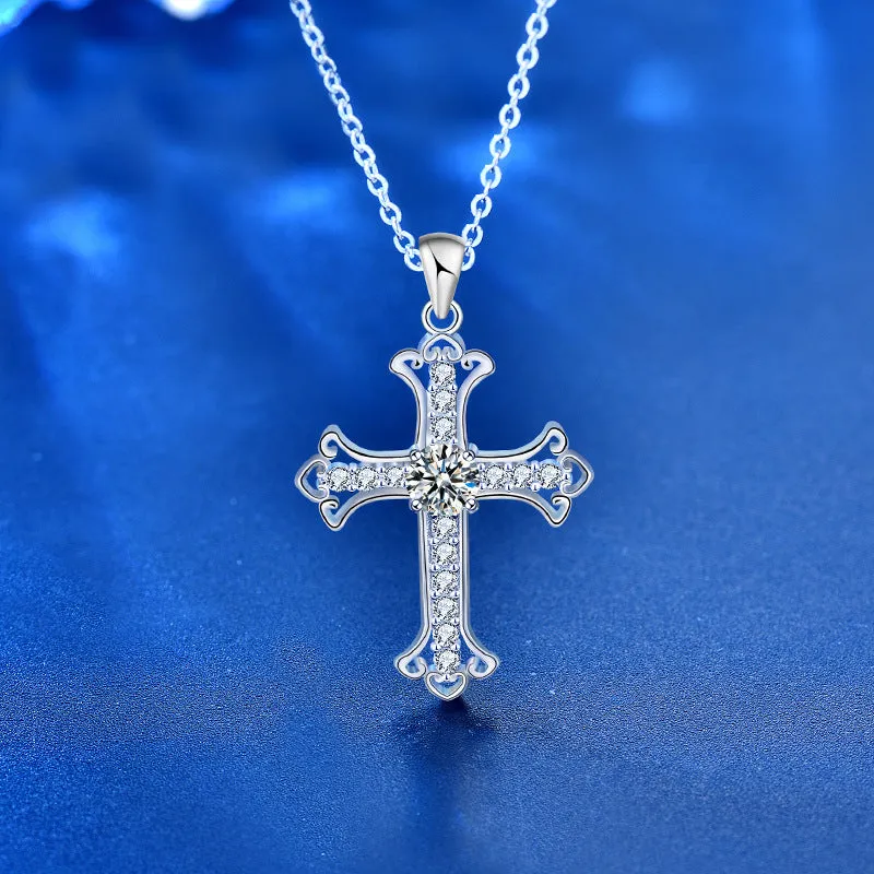 Moissanite CZ Cross Necklace (925 Sterling Silver)