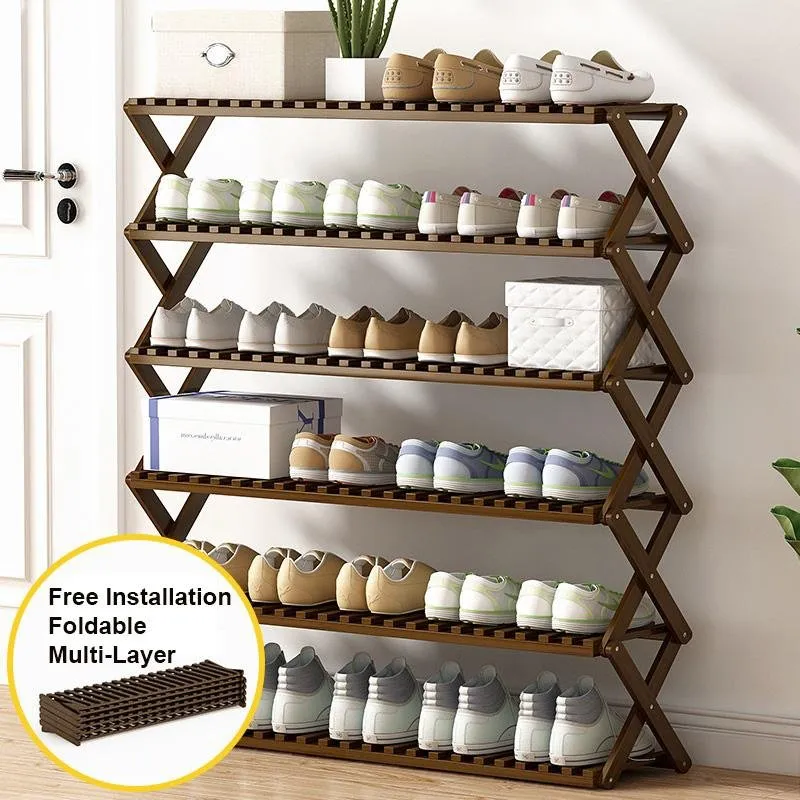 Multi-purpose Bamboo Collapsible Folding Storage Shoe Rack Shelf Organizer 100cm