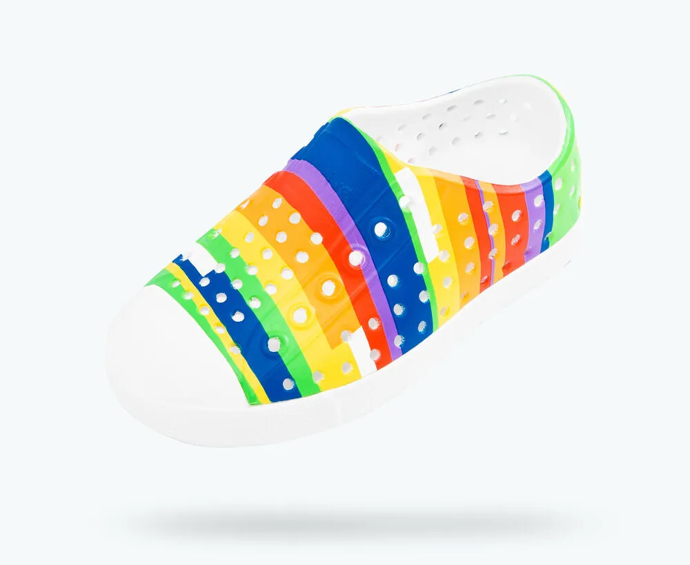 Native Jefferson Stripes Print - Shell White / Shell White / Rainbow Multi Stripes