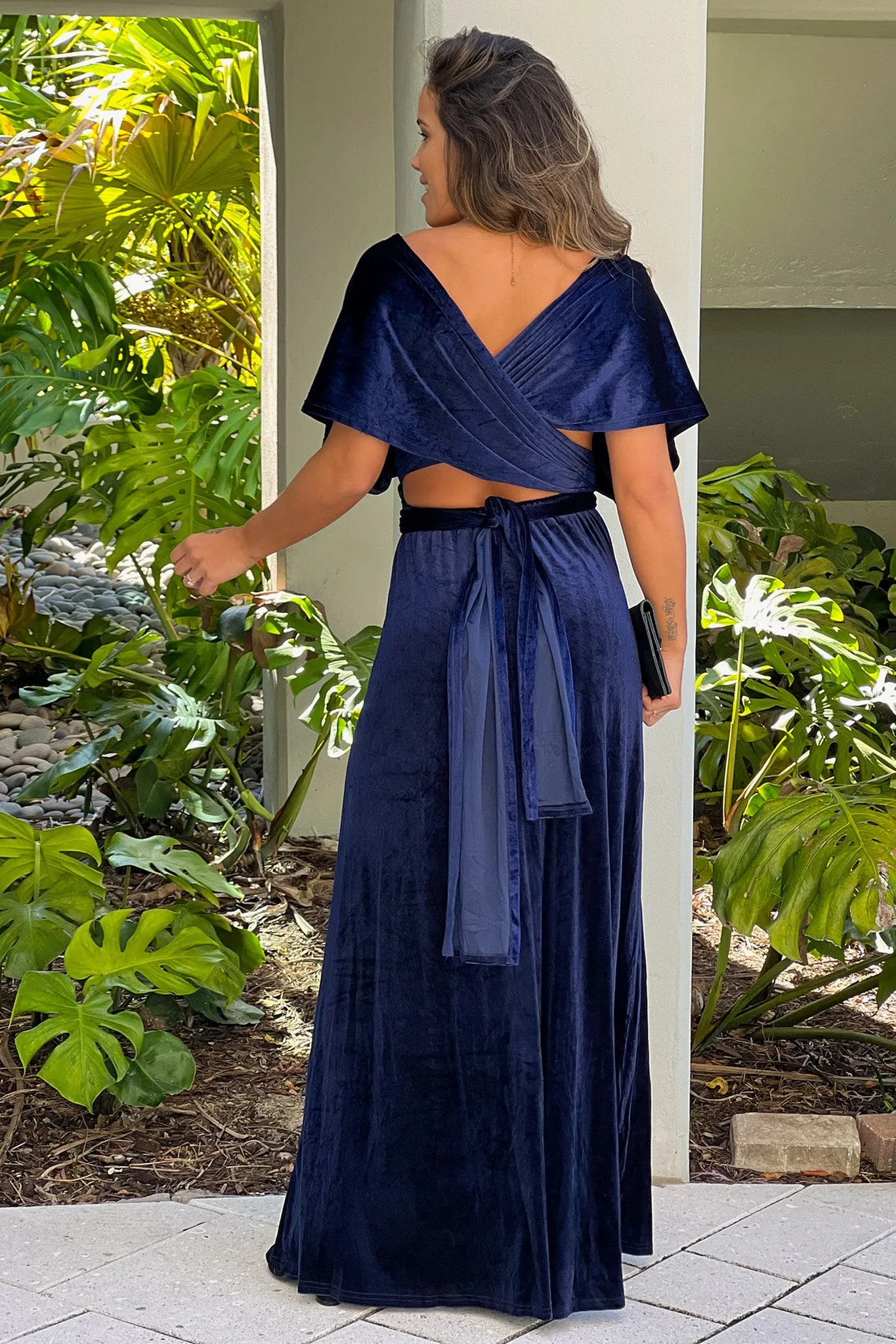 Navy Multi Way Velvet Maxi Dress