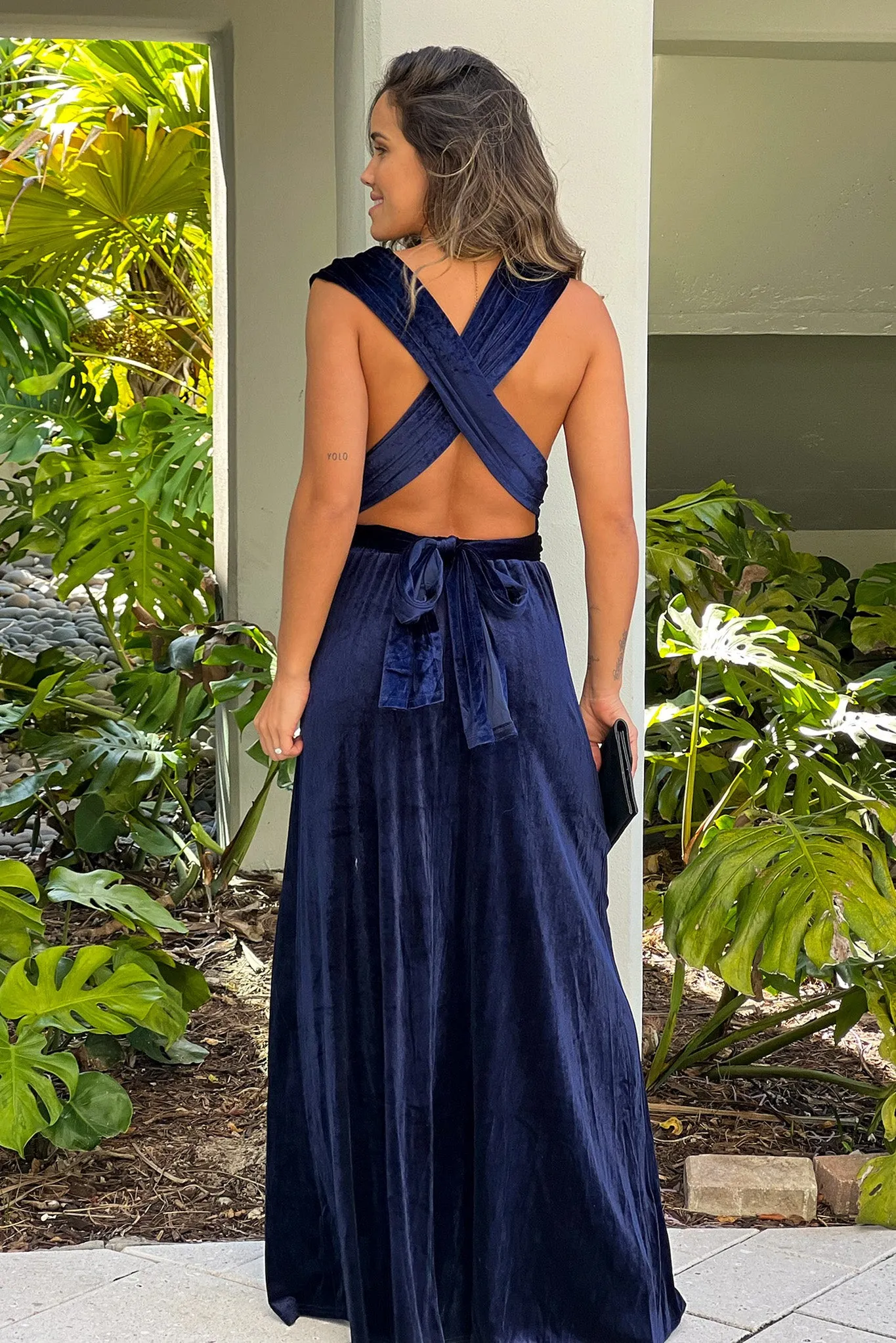 Navy Multi Way Velvet Maxi Dress