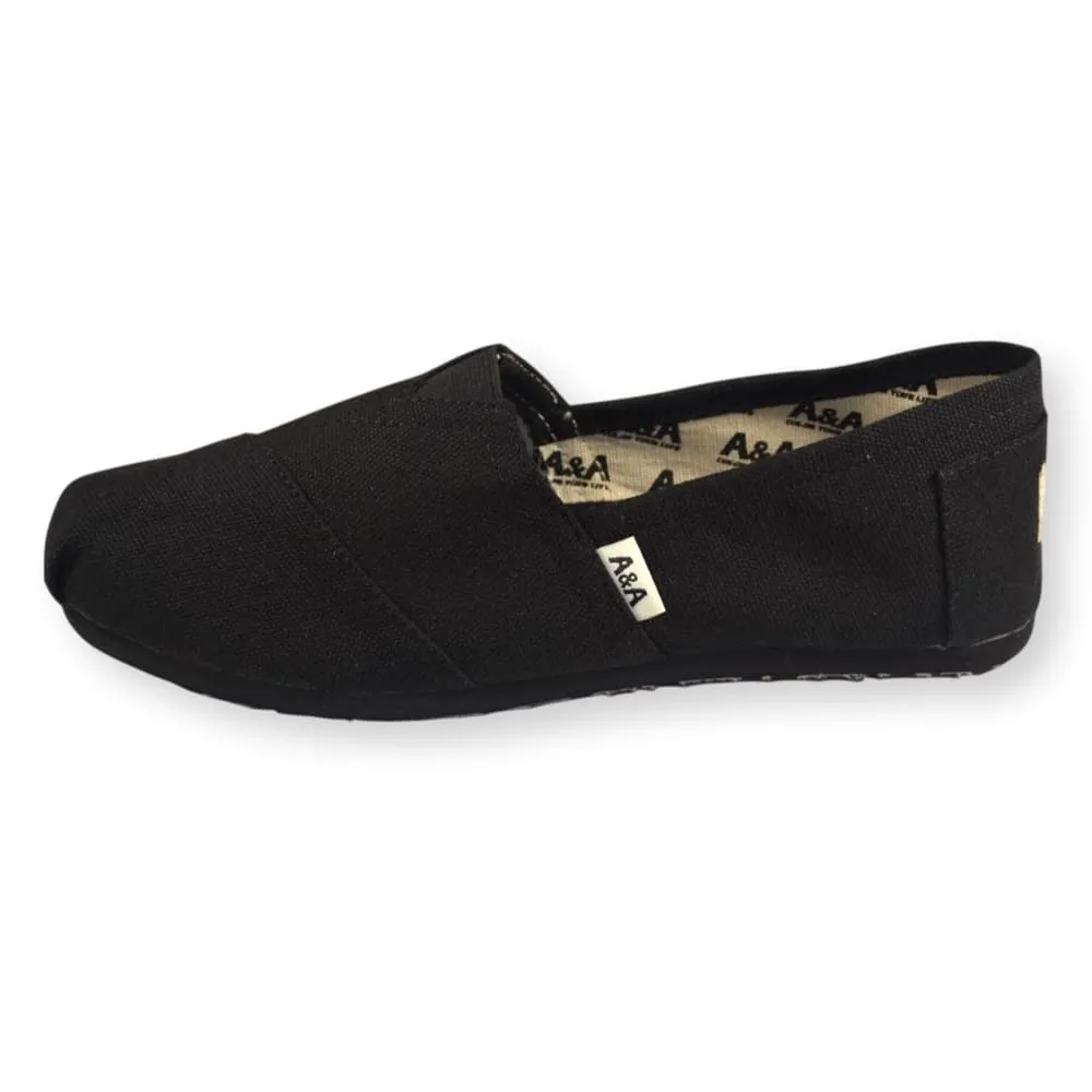 NEW Classic VEGAN Black on Black Canvas Slip On Shoes Alpargatas (Unisex)