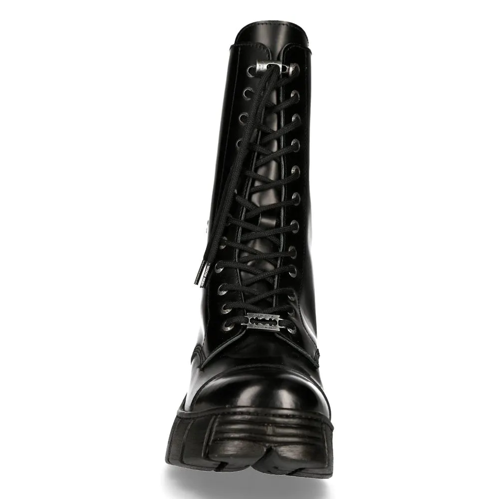 New Rock M-WALL127N-C1 Boots Black Leather Wall Rock Biker Mid-Calf Tower Boots