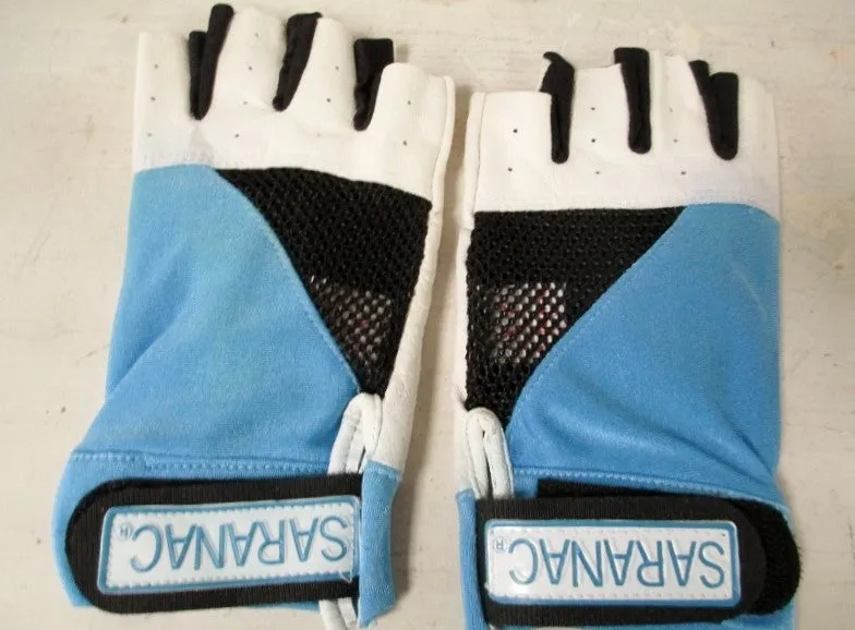 NEW SARANAC Leather Workout Core Fitness Gloves WHITE BLUE L