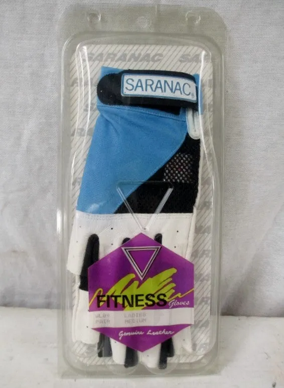 NEW SARANAC Leather Workout Core Fitness Gloves WHITE BLUE L