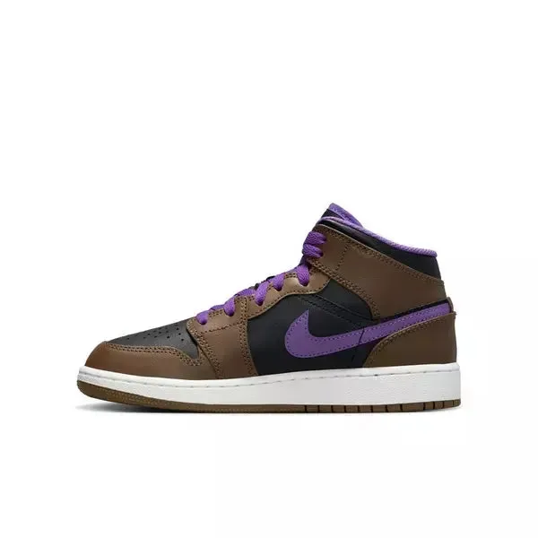 Nike Kid's Air Jordan 1 Mid Shoes - Palomino / Wild Berry / Black / White