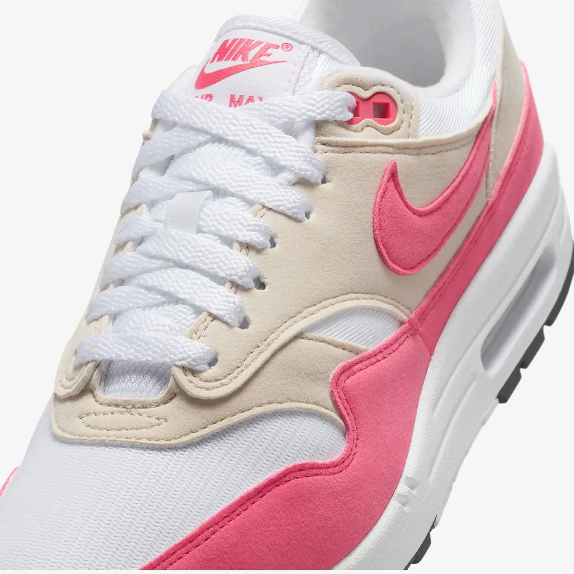 NIKE | WMN'S AIR MAX 1 { WHITE/ASTER PINK-LT OREWOOD BRN-BLACK