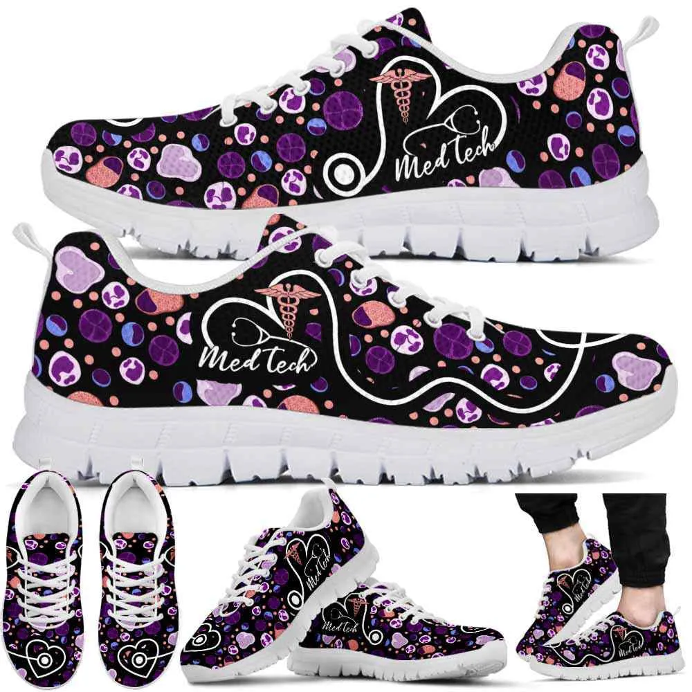 Nurse Sneaker, Purple White Blood Cell Med Tech Sneakers, Best Shoes For Nurses