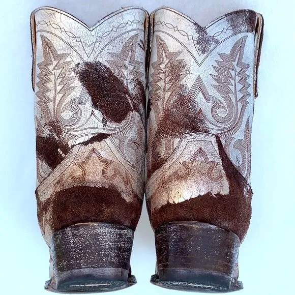 OLD GRINGO Aztec Metallic Silver Brown Short Cowgirl Cowboy Western Boots